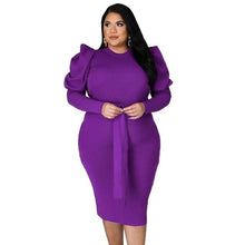 Load image into Gallery viewer, Elegant Midi Dress Modest Puff Long Sleeve