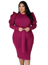 Load image into Gallery viewer, Elegant Midi Dress Modest Puff Long Sleeve