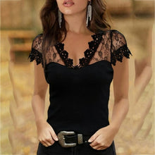 Load image into Gallery viewer, Casual V neck Lace Short Sleeve T shirt