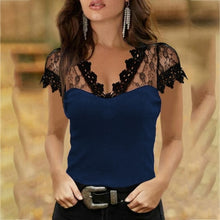 Load image into Gallery viewer, Casual V neck Lace Short Sleeve T shirt