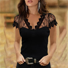 Load image into Gallery viewer, Casual V neck Lace Short Sleeve T shirt