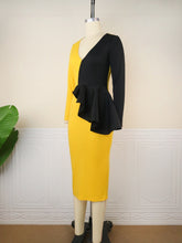 Load image into Gallery viewer, Party Dress Yellow Patchwork Ruffles Robes