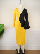 Load image into Gallery viewer, Party Dress Yellow Patchwork Ruffles Robes