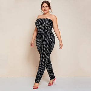 Dot Printed Strapless Tube Jumpsuits