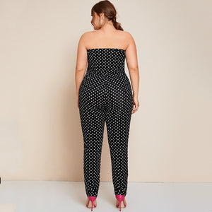 Dot Printed Strapless Tube Jumpsuits