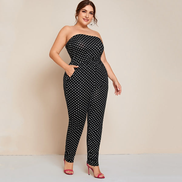 Dot Printed Strapless Tube Jumpsuits