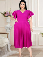 Load image into Gallery viewer, Draped Pleated Midi Dress Ruffle Sleeve Ruffles V