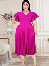 Load image into Gallery viewer, Draped Pleated Midi Dress Ruffle Sleeve Ruffles V