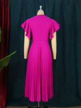 Load image into Gallery viewer, Draped Pleated Midi Dress Ruffle Sleeve Ruffles V