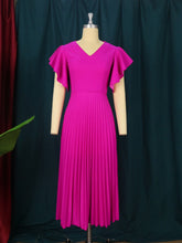 Load image into Gallery viewer, Draped Pleated Midi Dress Ruffle Sleeve Ruffles V