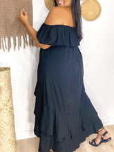 Load image into Gallery viewer, Plus Size Dress For Women Dark Blue Pleated Ruffle Square Neck