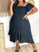 Load image into Gallery viewer, Plus Size Dress For Women Dark Blue Pleated Ruffle Square Neck