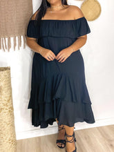 Load image into Gallery viewer, Plus Size Dress For Women Dark Blue Pleated Ruffle Square Neck