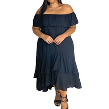 Load image into Gallery viewer, Plus Size Dress For Women Dark Blue Pleated Ruffle Square Neck