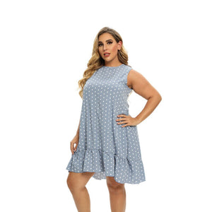 Women Clothing Summer Blue Retro Polka Dot