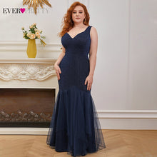 Load image into Gallery viewer, Plus Size Evening Dress Navy Blue Ever Pretty Elegant Mermaid Double V