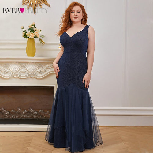 Plus Size Evening Dress Navy Blue Ever Pretty Elegant Mermaid Double V