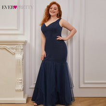 Load image into Gallery viewer, Plus Size Evening Dress Navy Blue Ever Pretty Elegant Mermaid Double V