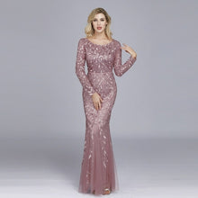 Load image into Gallery viewer, Plus Size Evening Dresses Mermaid O Neck Full Sleeve Lace Appliques