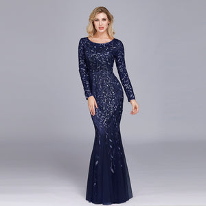 Plus Size Evening Dresses Mermaid O Neck Full Sleeve Lace Appliques