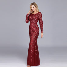 Load image into Gallery viewer, Plus Size Evening Dresses Mermaid O Neck Full Sleeve Lace Appliques