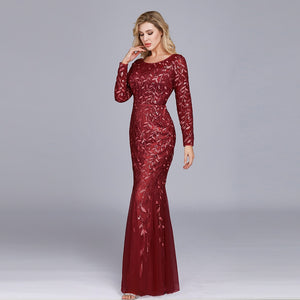 Plus Size Evening Dresses Mermaid O Neck Full Sleeve Lace Appliques