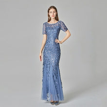 Load image into Gallery viewer, Plus Size Evening Dresses Mermaid O Neck Short Sleeve Lace Appliques
