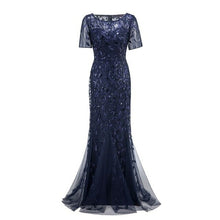 Load image into Gallery viewer, Plus Size Evening Dresses Mermaid O Neck Short Sleeve Lace Appliques
