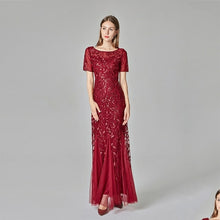 Load image into Gallery viewer, Plus Size Evening Dresses Mermaid O Neck Short Sleeve Lace Appliques