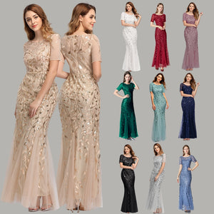 Plus Size Evening Dresses Mermaid O Neck Short Sleeve Lace Appliques