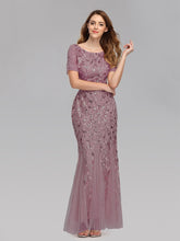 Load image into Gallery viewer, Plus Size Evening Dresses Mermaid O Neck Short Sleeve Lace Appliques