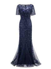 Load image into Gallery viewer, Plus Size Evening Dresses Mermaid O Neck Short Sleeve Lace Appliques
