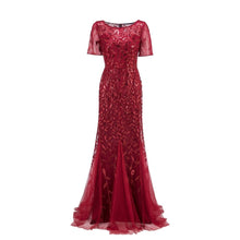Load image into Gallery viewer, Plus Size Evening Dresses Mermaid O Neck Short Sleeve Lace Appliques