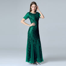 Load image into Gallery viewer, Plus Size Evening Dresses Mermaid O Neck Short Sleeve Lace Appliques