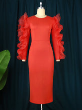 Load image into Gallery viewer, Midi Bodycon Dress Women Long Sleeve Patchwork