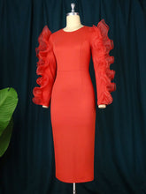 Load image into Gallery viewer, Midi Bodycon Dress Women Long Sleeve Patchwork