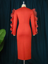 Load image into Gallery viewer, Midi Bodycon Dress Women Long Sleeve Patchwork