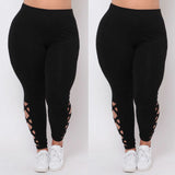 Plus Size Fashion Women Bandage Elastic Leggings Pure Criss-cross