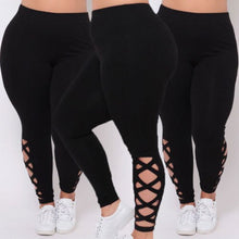 Load image into Gallery viewer, Plus Size Fashion Women Bandage Elastic Leggings Pure Criss-cross