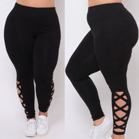 Plus Size Fashion Women Bandage Elastic Leggings Pure Criss-cross