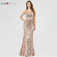 Load image into Gallery viewer, Plus Size Gold Sequined Evening Dresses Ever Pretty Mermaid V Neck