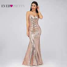 Load image into Gallery viewer, Plus Size Gold Sequined Evening Dresses Ever Pretty Mermaid V Neck