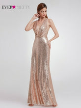 Load image into Gallery viewer, Plus Size Gold Sequined Evening Dresses Ever Pretty Mermaid V Neck