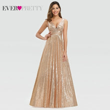 Load image into Gallery viewer, Plus Size Gold Sequined Evening Dresses Ever Pretty Mermaid V Neck