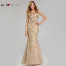 Load image into Gallery viewer, Plus Size Gold Sequined Evening Dresses Ever Pretty Mermaid V Neck