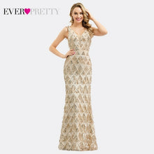 Load image into Gallery viewer, Plus Size Gold Sequined Evening Dresses Ever Pretty Mermaid V Neck