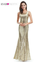 Load image into Gallery viewer, Plus Size Gold Sequined Evening Dresses Ever Pretty Mermaid V Neck
