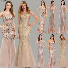 Load image into Gallery viewer, Plus Size Gold Sequined Evening Dresses Ever Pretty Mermaid V Neck