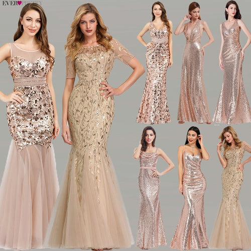 Plus Size Gold Sequined Evening Dresses Ever Pretty Mermaid V Neck