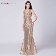 Load image into Gallery viewer, Plus Size Gold Sequined Evening Dresses Ever Pretty Mermaid V Neck